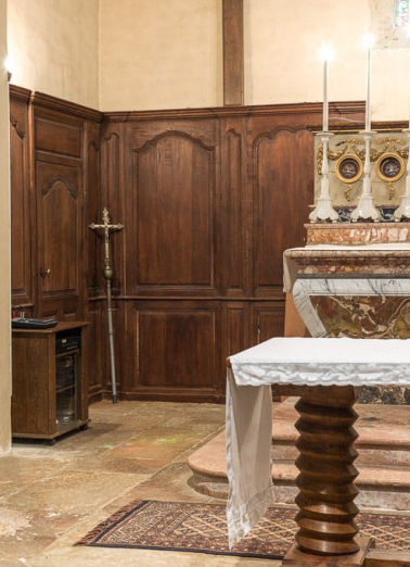 Vue des boiseries du choeur côté sacristie. © Région Bourgogne-Franche-Comté, Inventaire du patrimoine