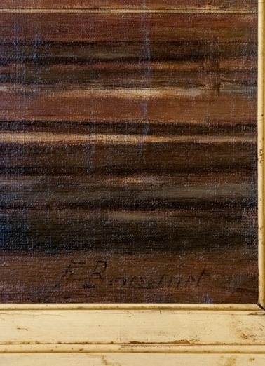 Détail de la signature du tableau représentant l'intérieur de l'ancienne église d'Aloxe-Corton. © Région Bourgogne-Franche-Comté, Inventaire du patrimoine