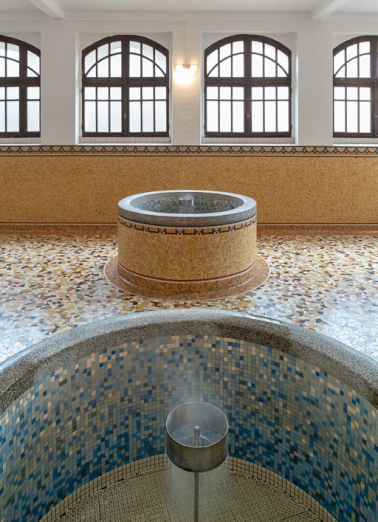 Salle d'inhalation à l'emplacement de la deuxième piscine, détail d'un puits. © Région Bourgogne-Franche-Comté, Inventaire du patrimoine Salle d'inhalation à l'emplacement de la deuxième piscine, détail d'un puits. © Région Bourgogne-Franche-Comté, Inventaire du patrimoine