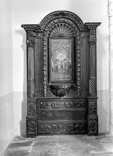 Fonts baptismaux et retable, bois et peinture, XVIIIe siècle : vue d'ensemble © Région Bourgogne-Franche-Comté, Inventaire du patrimoine