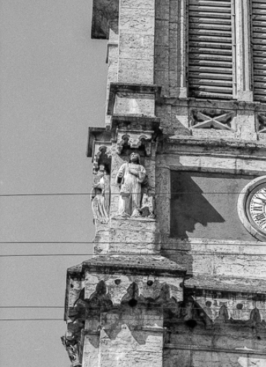 Détail de la tour-clocher : saint Jean. © Région Bourgogne-Franche-Comté, Inventaire du patrimoine