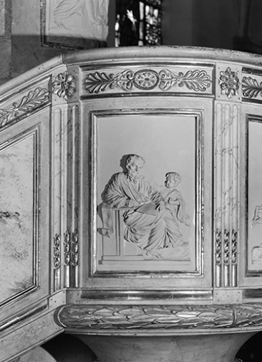 Détail de la cuve : panneau saint Matthieu. © Région Bourgogne-Franche-Comté, Inventaire du patrimoine