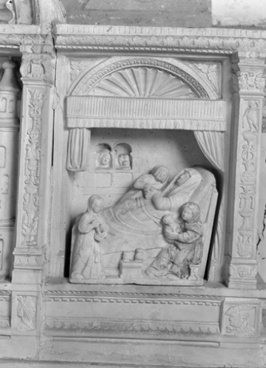 Détail : partie latérale droite : la naissance de la Vierge. © Région Bourgogne-Franche-Comté, Inventaire du patrimoine