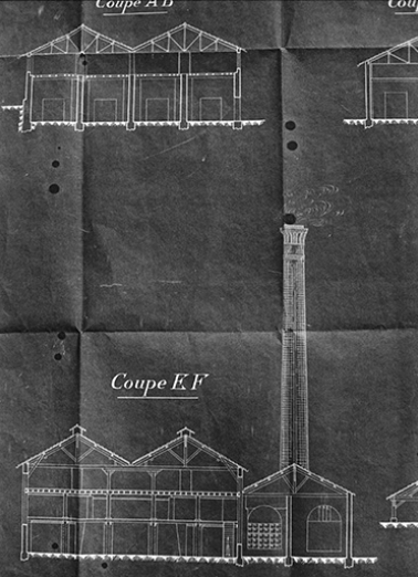 Coupe transversale de l'atelier de fabrication (A). © Région Bourgogne-Franche-Comté, Inventaire du patrimoine
