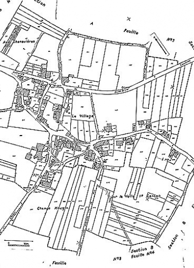 Plan portant le repérage : extrait du cadastre de 1941, section B2. © Région Bourgogne-Franche-Comté, Inventaire du patrimoine