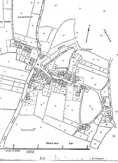 Cadastre avec position des fermes repérées. Cadastre de 1959, section AI. © Région Bourgogne-Franche-Comté, Inventaire du patrimoine