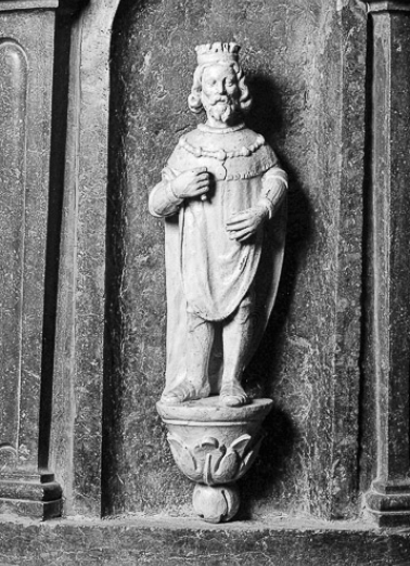 Détail de la cuve : statuette de Saint Louis. © Région Bourgogne-Franche-Comté, Inventaire du patrimoine