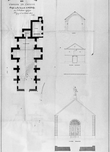 Plan, coupe, façade actuelle et façade projetée. © Région Bourgogne-Franche-Comté, Inventaire du patrimoine