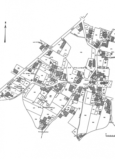 Fond de carte : extrait du cadastre de 1980, section B. © Région Bourgogne-Franche-Comté, Inventaire du patrimoine
