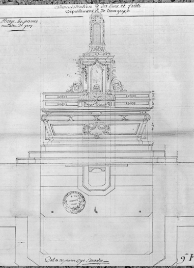 Dessin d'un autel avec tabernacle pour l'église (30 janvier 1790). © Région Bourgogne-Franche-Comté, Inventaire du patrimoine