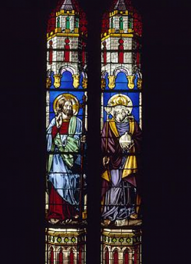 Baie 0 : le Christ et Dieu le Père, Saint Esprit au tympan. © Région Bourgogne-Franche-Comté, Inventaire du patrimoine