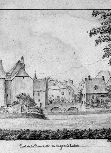 Pont de la Rouchotte vu du Grand Jardin, 1804. © Région Bourgogne-Franche-Comté, Inventaire du patrimoine Pont de la Rouchotte vu du Grand Jardin, 1804. © Région Bourgogne-Franche-Comté, Inventaire du patrimoine