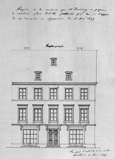 Façade [élévation] de la maison que M. Duvernoy se propose de construire place Velotte, 1859. © Région Bourgogne-Franche-Comté, Inventaire du patrimoine