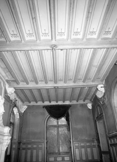 Vue du plafond de la salle de billard. © Région Bourgogne-Franche-Comté, Inventaire du patrimoine