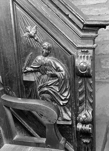 Premier panneau de la rampe : saint Grégoire. © Région Bourgogne-Franche-Comté, Inventaire du patrimoine