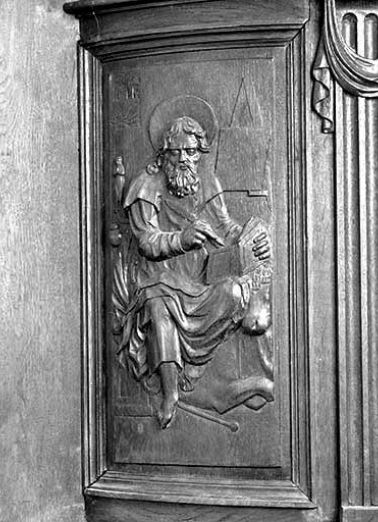 Premier panneau de la cuve : saint Luc. © Région Bourgogne-Franche-Comté, Inventaire du patrimoine