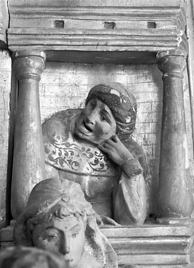 L'Adoration des Mages, détail : le personnage derrière la Vierge. © Région Bourgogne-Franche-Comté, Inventaire du patrimoine