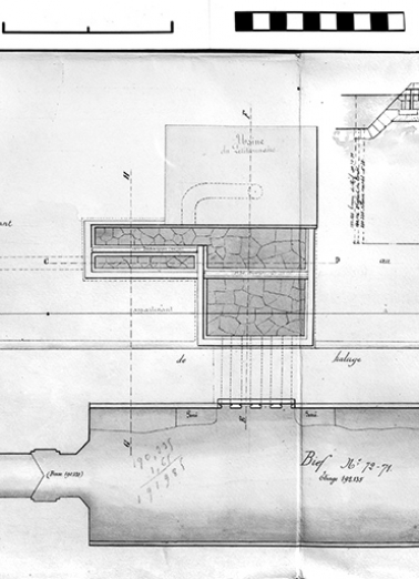 Dessin d'une usine pour filature à laines et foulons [...]. © Région Bourgogne-Franche-Comté, Inventaire du patrimoine