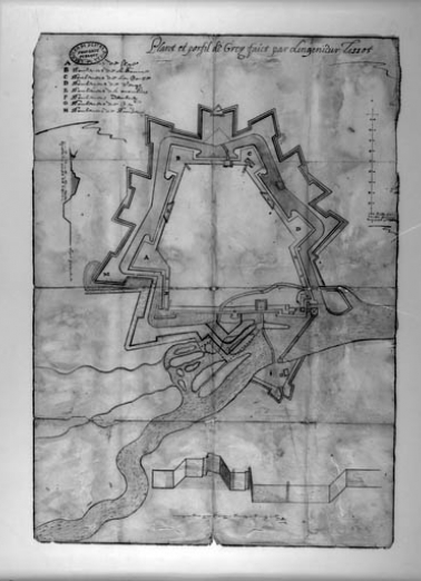 Plan des fortifications en 1632. © Région Bourgogne-Franche-Comté, Inventaire du patrimoine Plan des fortifications en 1632. © Région Bourgogne-Franche-Comté, Inventaire du patrimoine
