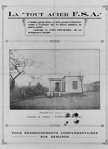 La maison " tout acier " F.S.A. vers 1928 : façade latérale droite. © Région Bourgogne-Franche-Comté, Inventaire du patrimoine