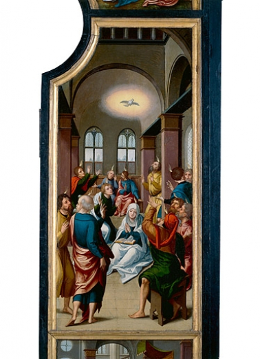 Face interne du volet droit : la Pentecôte (après restauration). © Région Bourgogne-Franche-Comté, Inventaire du patrimoine