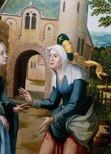 Face interne du volet gauche : la Visitation, détail : sainte Elisabeth (après restauration). © Région Bourgogne-Franche-Comté, Inventaire du patrimoine