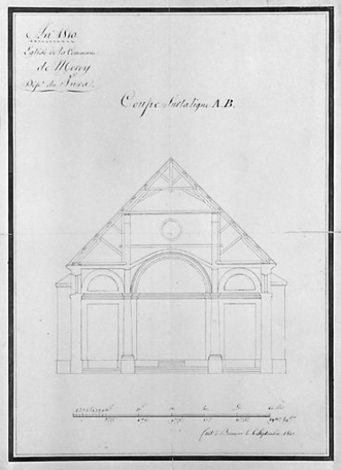 An 1810. Eglise de la commune de Morey. Coupe sur la ligne A.B. © Région Bourgogne-Franche-Comté, Inventaire du patrimoine