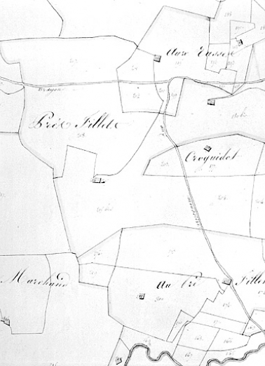 Plan-masse et de situation. Dessin, 1812. Extrait du plan cadastral, section C, feuille 1, échelle 1:5000. © Région Bourgogne-Franche-Comté, Inventaire du patrimoine