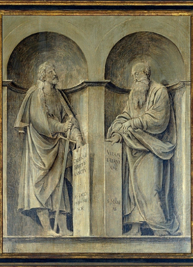 Grisaille : saint Jacques et saint Matthias. © Région Bourgogne-Franche-Comté, Inventaire du patrimoine