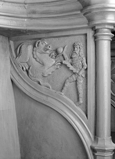 Parclose à droite de la cinquième stalle haute. © Région Bourgogne-Franche-Comté, Inventaire du patrimoine