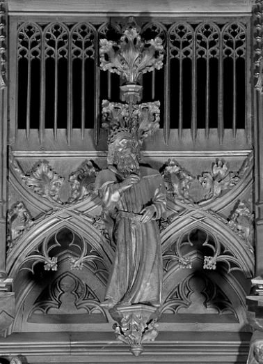 Vue de la quatorzième statuette du dais : pape martyr. © Région Bourgogne-Franche-Comté, Inventaire du patrimoine