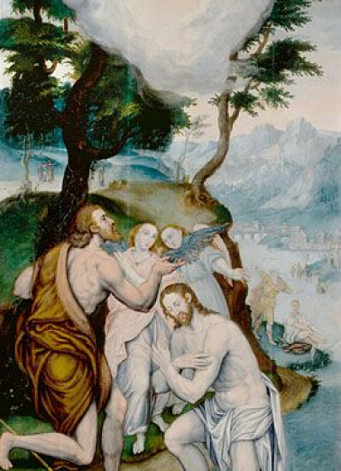 Panneau 1 recto : le Baptême du Christ. © Région Bourgogne-Franche-Comté, Inventaire du patrimoine