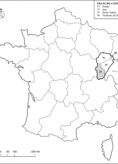 Carte de localisation du département du Jura dans la région et dans le pays. © Région Bourgogne-Franche-Comté, Inventaire du patrimoine