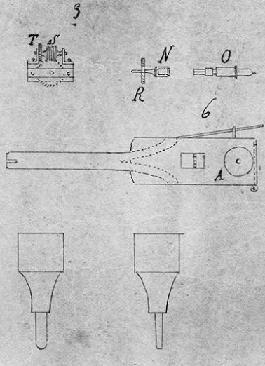 Dessins de détails [partie gauche du plan] : engrenages, système de rotation des supports d'ébauchons, fraises. © Région Bourgogne-Franche-Comté, Inventaire du patrimoine