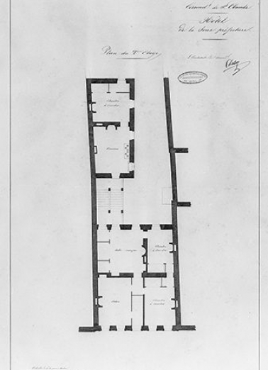 Plan du deuxième étage par Joseph-Marie Dalloz, architecte de la ville, s.d. [19e siècle]. © Région Bourgogne-Franche-Comté, Inventaire du patrimoine