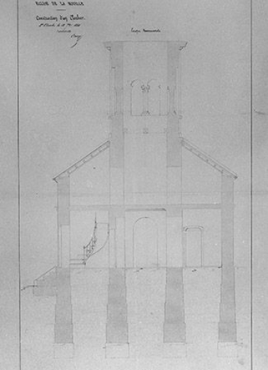 Construction d'un clocher : coupe transversale, 1850. © Région Bourgogne-Franche-Comté, Inventaire du patrimoine Construction d'un clocher : coupe transversale, 1850. © Région Bourgogne-Franche-Comté, Inventaire du patrimoine