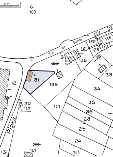 Plan-masse et de situation. Extrait du plan cadastral, 1982, section ZN, 1:2000 agrandi à 1:1000. © Région Bourgogne-Franche-Comté, Inventaire du patrimoine