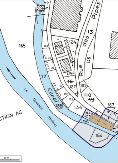 Plan-masse et de situation. Extrait du plan cadastral, 1982, section ZN, 1:2000 agrandi à 1:1000. © Région Bourgogne-Franche-Comté, Inventaire du patrimoine
