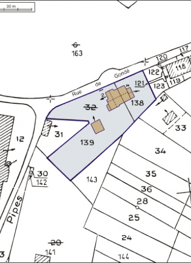 Plan-masse et de situation. Extrait du plan cadastral, 1982, section ZN, 1:2000 agrandi à 1:1000. © Région Bourgogne-Franche-Comté, Inventaire du patrimoine