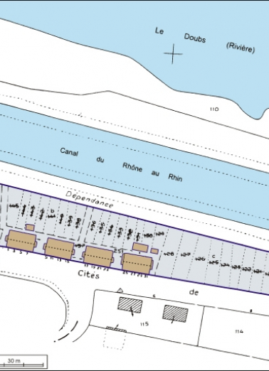 Plan-masse et de situation. Extrait du plan cadastral, 1982, section AN, 1:1000. © Région Bourgogne-Franche-Comté, Inventaire du patrimoine