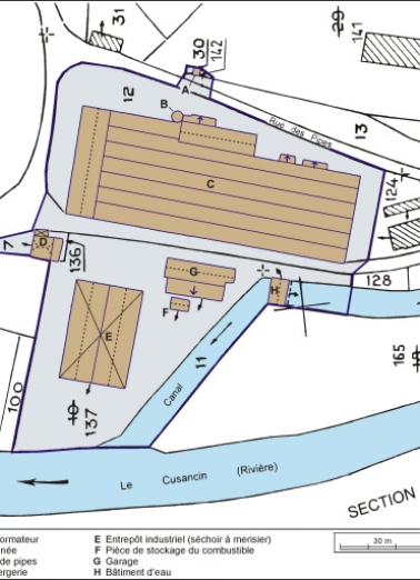 Plan-masse et de situation. Extrait du plan cadastral, 1982, section ZN, 1:2000 agrandi à 1:1000. © Région Bourgogne-Franche-Comté, Inventaire du patrimoine