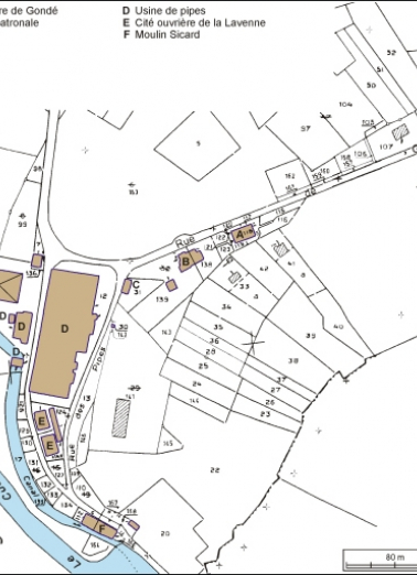 Plan de situation. Extrait du plan cadastral, 1982, section ZN, 1:2000 réduit à 1:2500. © Région Bourgogne-Franche-Comté, Inventaire du patrimoine