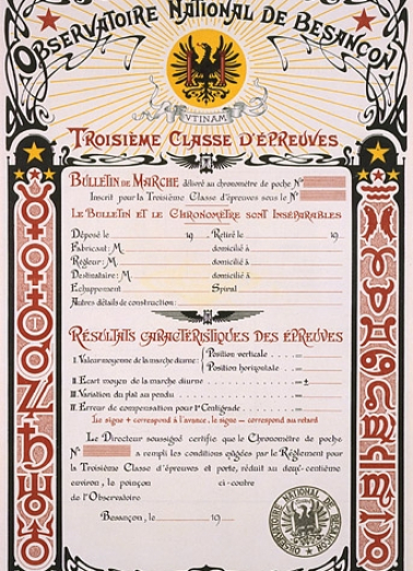 [Bulletin de marche d'un chronomètre de poche, troisième classe d'épreuves], 1ère moitié 20e siècle. © Région Bourgogne-Franche-Comté, Inventaire du patrimoine