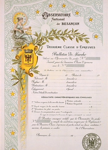[Bulletin de marche d'un chronomètre de poche, deuxième classe d'épreuves], 1ère moitié 20e siècle. © Région Bourgogne-Franche-Comté, Inventaire du patrimoine