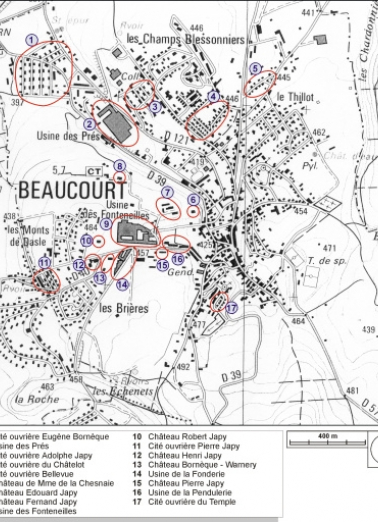 Carte de localisation des oeuvres étudiées. © Région Bourgogne-Franche-Comté, Inventaire du patrimoine
