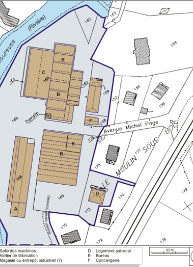 Plan-masse et de situation. Extrait du plan cadastral, 1984, section BL, 1:1000. © Région Bourgogne-Franche-Comté, Inventaire du patrimoine