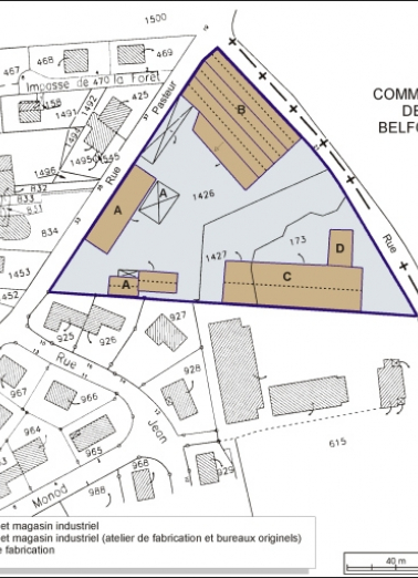 Plan-masse et de situation. Extrait du plan cadastral, 2001, section A, 1:1250. © Région Bourgogne-Franche-Comté, Inventaire du patrimoine