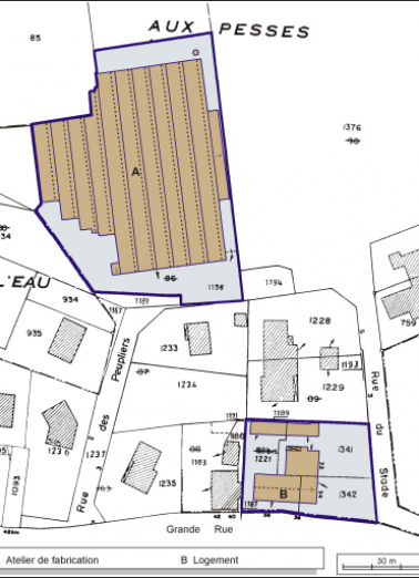 Plan-masse et de situation. Extrait du plan cadastral, 1984, section C, 1:1000. © Région Bourgogne-Franche-Comté, Inventaire du patrimoine