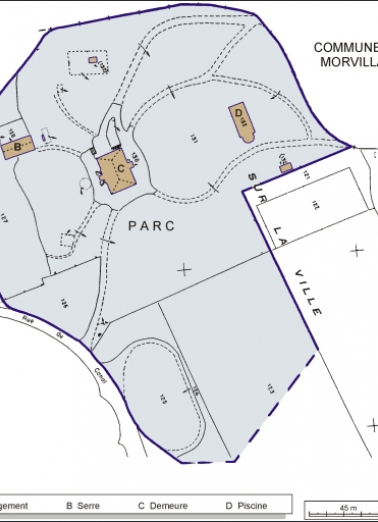 Plan-masse et de situation. Extrait du plan cadastral, 1984, section A, 1:1000 réduit à 1:1500. © Région Bourgogne-Franche-Comté, Inventaire du patrimoine