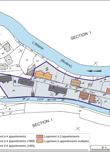 Plan-masse et de situation. Extrait du plan cadastral, 1984, section A, 1:1000 réduit à 1:1500. © Région Bourgogne-Franche-Comté, Inventaire du patrimoine